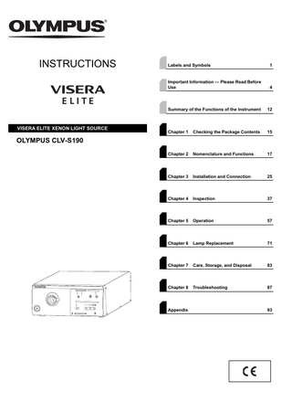 CLV-S190 VISERA ELITE XENON LIGHT SOURCE Instructions Dec 2018