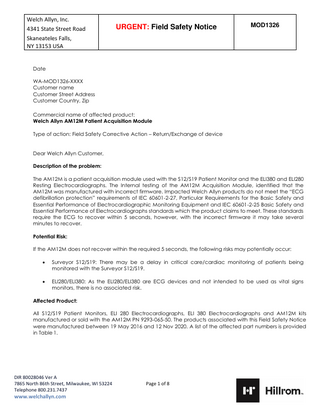 ELI380 and 280 Urgent Field Safety Notice March 2021 - Defib Safety Protection Issue 