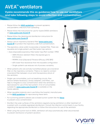 Avea Ventilator Infection and Contamination Guide 2020