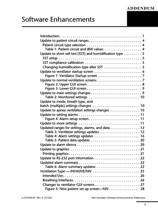 800 Series Ventilator System Operator’s Manual Addendum Rev E Software Enhancements