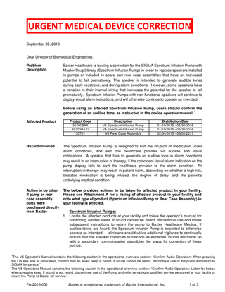 SIGMA SPECTRUM Urgent Medical Device Correction Sept 2016