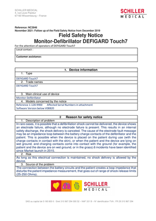 DEFIGARD Touch7 Monitor Defibrillators Field Safety Notice Nov 2021