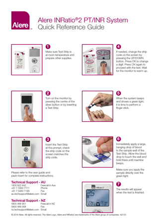 INRatio PTINR Monitoring System Quick Reference Guide ver 1