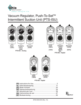 Vacuum Regulator Push-To-Set Intermittent Suction Unit Instructions for Use Rev 10