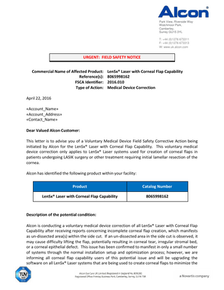 LenSx Urgent Field Safety Notice April 2016