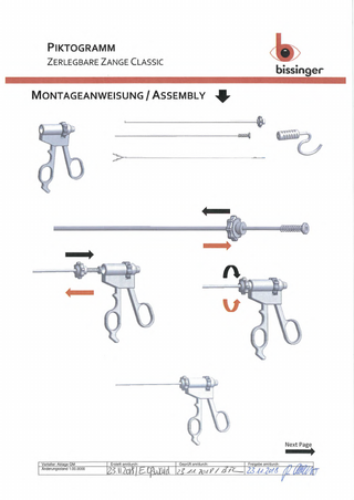 PIKTOGRAMM ZERLEGBARE ZANGE (LASSIC  MONTAGEANWEISUNG/ ÄSSEMBLY  bissinger  •  -------~ -----------mm1I41  Next Page  Verteiler: Abla e QM Anderungsstand 1.00.0000  