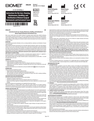 Instructions for the Care, Cleaning, Maintenance, Handling, and Sterilization of Biomet Surgical Instruments and Instrument Cases