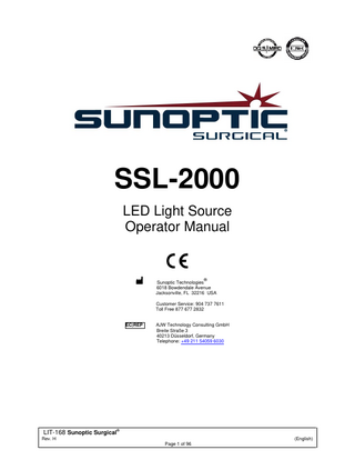 SSL-2000 LED  Light Source Operator Manual Ref LIT-168 Rev. H