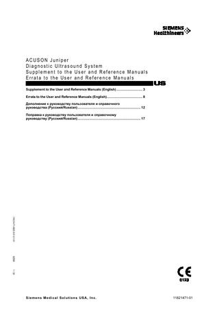 ACUSON Juniper Supplement and Errata to the User and Reference Manual