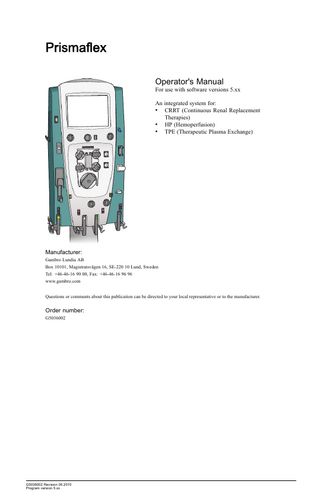 Prismaflex Operators Manual Ver 5.xx May 2010