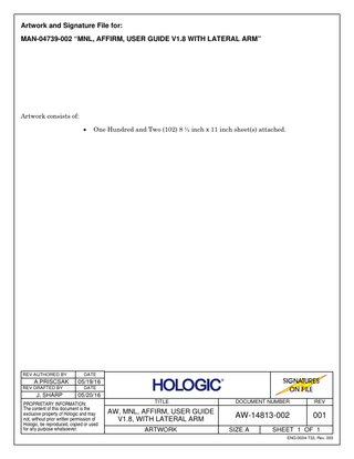 Affirm V1.8 User Guide Upright with Lateral Arm Upright Biopsy Accessory Rev 001 May 2016