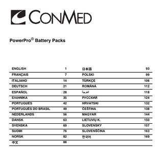 W55-000-703AB.book Page 1 Monday, September 14, 2020 12:21 PM  PowerPro® Battery Packs  ENGLISH  1  日本語  93  FRANÇAIS  7  POLSKI  99  ITALIANO  14  TÜRKÇE  106  DEUTSCH  21  ROMÂNĂ  112  ESPAÑOL  28  ‫ﺍﻟﻌﺭﺑﻳﺔ‬  118 124  EΛλHNIKA  35  РУССКИЙ  PORTUGUÊS  42  HRVATSKI  132  PORTUGUÊS DO BRASIL  49  ČEŠTINA  138  NEDERLANDS  56  MAGYAR  144  DANSK  63  LIETUVIŲ K.  150  SVENSKA  69  SLOVENSKY  157  SUOMI  76  SLOVENŠČINA  163  NORSK  82  한국어  169  中文  88  