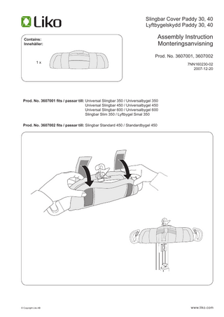 Liko Slingbar Cover Paddy 30, 40 Assembly Instruction Dec 2007