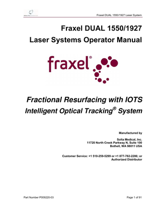 Fraxel DUAL 1550/1927 Operator Manual 