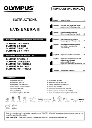 PCF-Hx190L-I COLONOVIDEOSCOPE Reprocessing Manual May 2014