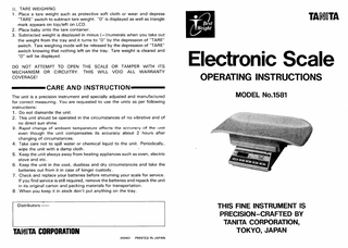 Electronic Scale Model 1581 Operating Instructions