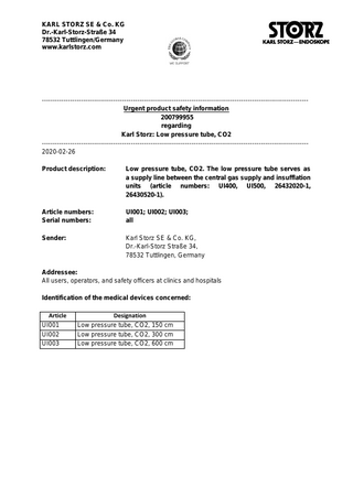 UI400 - 500 Urgent Product Safety Information Feb 2020 - CO2 - O2 connector issue