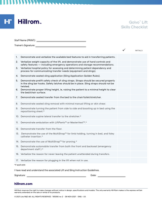 Golvo Lift Skills Checklist Rev 2 Nov 2021