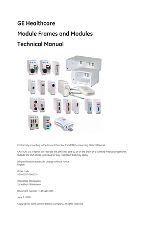 Master table of contents Module Frames and Modules Technical Manual Order code: # 2040387-004, CD # 2040386-006, paper 1st edition / Revision A  Description  Tab  Introduction PRESTN Modules, E-PRESTN, E-RESTN, E-PRETN Patient Side Modules, E-PSM, E-PSMP  1  Cardiac Output Modules E-COP and E-COPSv  2  Pressure Module, E-P, Pressure Temp Module, E-PT, Dual Pressure Module, E-PP  3  Masimo Module, E-MASIMO  4  Nellcor Compatible Saturation Module, E-NSATX  5  Compact Airway Modules, E-CAiOVX, E-CAiOV, E-CAiO, E-COVX, E-COV and E-CO  6  Single-width Airway Module, E-miniC  7  Entropy Module, E-ENTROPY  8  EEG Module, E-EEG and EEG Headbox, N-EEG  9  BIS Module, E-BIS  10  NeuroMuscular Transmission Module, E-NMT  11  Module Frames F5, F7  12  PDM Module  13  Document no. M1153491-005  