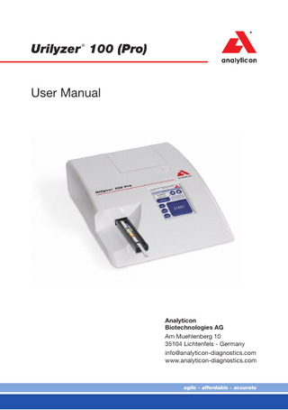 Table of Content  Table of Contents 1.  Introduction 1.1 How to use this manual  5 5  2.  Quickstart  8  3.  System description 3.1 Measuring principle 3.2 Components and Functions 3.3 Instrument and Labeling Symbols  10 10 11 12  4.  Unpacking & Set Up 4.1 Unpacking 4.2 Setting up 4.3 Analyzer software updates  14 14 14 18  5.  Use of the instrument 5.1 Screens 5.2 Interacting with the touch screen 5.3 Data input: Barcode reader, keyboard 5.4 Flow-chart of the menu structure  20 20 20 23 25  6.  Start-Up Wizard  27  7.  Testing 7.1 Quick Test 7.2 Test features and customization 7.3 Full Test 7.4 Latest result 7.5 Worklist management  28 28 31 34 36 36  8.  Recall Results 8.1 List view 8.2 Result view 8.3 Filtering: How to find specific results 8.4 Modifying the active selection of results 8.5 Action with selected items  39 39 40 40 41 42  9.  Quality Control Testing 9.1 QC Options 9.2 QC Testing 9.3 Recall QC Results  43 44 46 47  3  