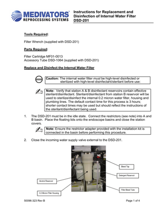 DSD-201 Internal Water Filter Replacement and Disinfection Instructions Rev B