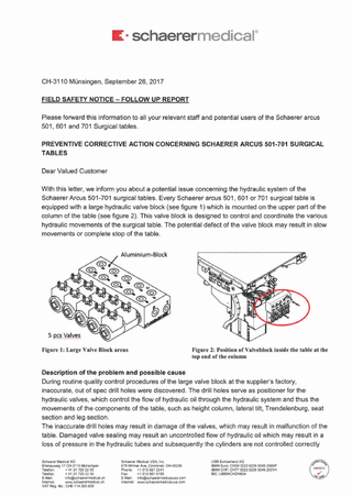 arcus 501,601 and 701 Field Safety Notice Sept 2017