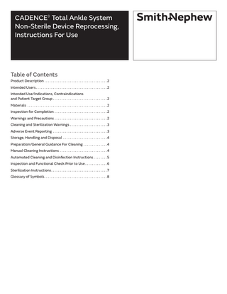 CADENCE Total Ankle System Non- Sterile Device Reprocessing Instructions for Use