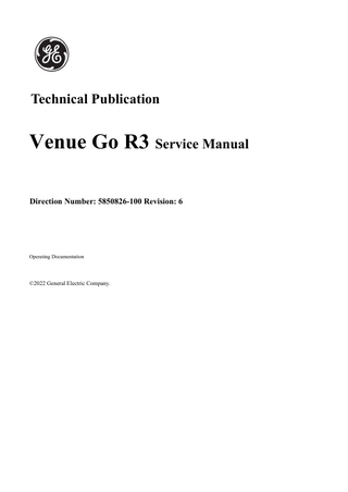 P R E L I M I N A R Y  Table of Contents CHAPTER 1: Introduction Overview... 1 - 1 Purpose of Chapter 1... 1 - 1 Service Manual Overview... Contents in this Service Manual... Typical Users of the Basic Service Manual... Venue Go™ Models Covered in this Manual... Product Description...  1-2 1-2 1-2 1-3 1-4  Important Conventions... 1 - 5 Conventions Used in this Manual... 1 - 5 Standard Hazard Icons... 1 - 6 Safety Considerations... 1 - 8 Introduction... 1 - 8 Human Safety... 1 - 8 Mechanical Safety... 1 - 11 Electrical Safety... 1 - 13 Venue Go™ Battery Safety... 1 - 16 Patient Data Safety... 1 - 16 Dangerous Procedure Warnings... 1 - 17 Lockout/Tagout (LOTO) Requirements... 1 - 18 Product Labels and Icons... Universal Product Labels... Label Descriptions... Venue Go™ Cart Labels Location...  1 - 19 1 - 19 1 - 21 1 - 26  Returning/Shipping Probes and Repair Parts... 1 - 27 Electromagnetic compatibility (EMC)... What is EMC?... Compliance... Electrostatic Discharge (ESD) Prevention... Table of Contents  1 - 28 1 - 28 1 - 28 1 - 29 xvii  