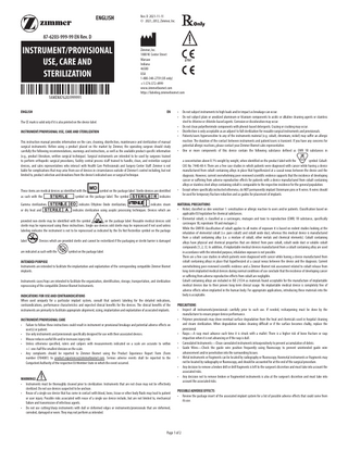 Instrument / Provisional Use , Care and Sterilization Instruction Manual 