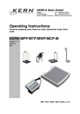 MPP, MTP, MWP and MCP-M Scales Operating Instructions Ver 1.2 March 2011