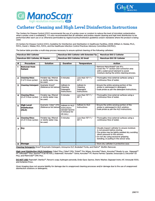 ManoScan Catheter Cleaning and High Level Disinfection Instructions