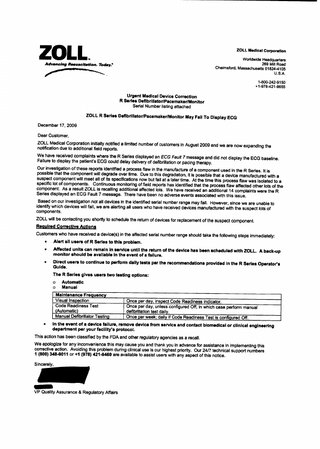 R Series Urgent Medical Device Correction Dec 2009