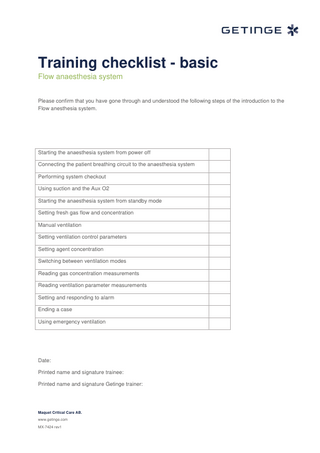 FLOW System Basic User Training Checklist Rev 1