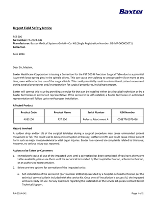 PST 500 Urgent Field safety Notice 