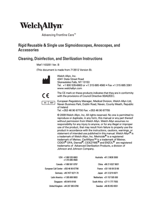 Sigmoidoscopes, Anoscopes Cleaning, Disinfection and Sterilization Instructions Ver B