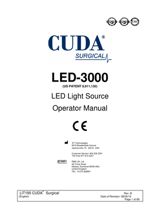 LED-3000 LED Light Source Operator Manual Rev. B Aug 2015 