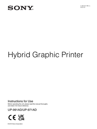 UP-971AD and UP-991AD  Hybrid Graphic Printer Instructions for Use March 2022 