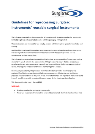 Surgitrac Instruments Reprocessing Guidelines