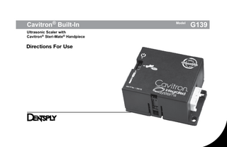 Cavitron Built-In Model G139 Directions for Use Rev 1 July 2015