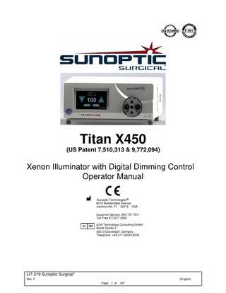 Titan X450-Xenon llluminator with Digital Dimming Control Operator Manual Ref LIT-219-Rev. F