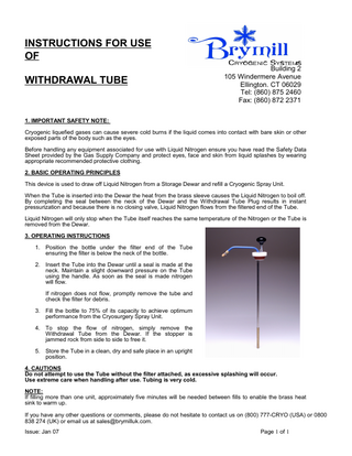 TUBE WITHDRAWAL Instructions for Use Jan 2007