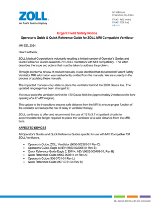 Operators Guide MRI Compatible Ventilator Urgent Field Safety Notice 