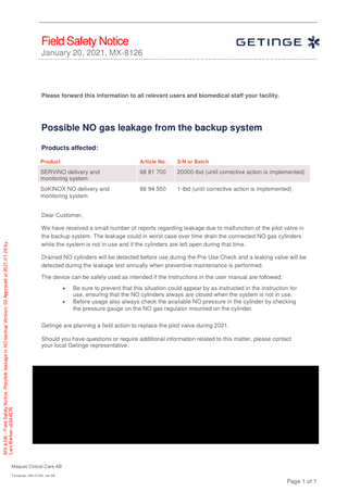 SERViNO System Field Safety Notice Jan 2020