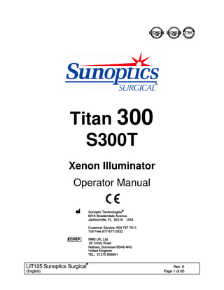 S300T Titan 300 Xenon Illuminator Operator Manual Rev E