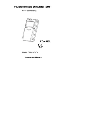 Powered Muscle Stimulator (EMS) Model GM320E Operation Manual