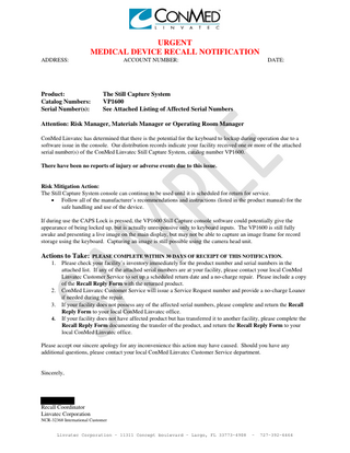 VP1600 Urgent Medical Device Recall Notification May 2013