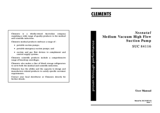 SUC 84116 Neonatal Meduim Vacuum High Flow Suction Pump User Manual Issue 1