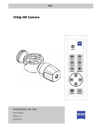 1 Chip HD Camera Instructions for Use Ver 1.2 Sept 2015