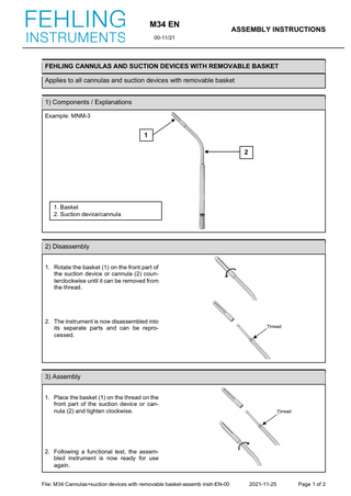 Cannulas and Suction Devices with Removable Baskets Assembly Instructions 